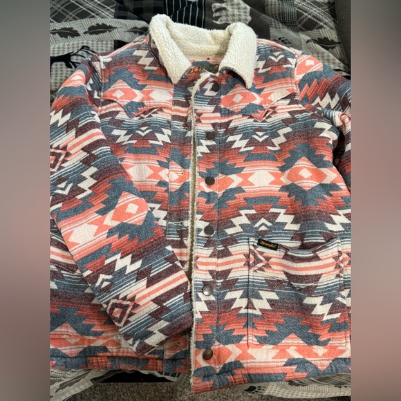 Wrangler Jackets & Blazers - Wrangler Geometric Coral and Navy Jean Jacket